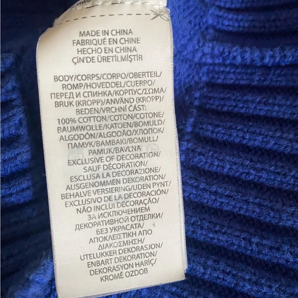 Polo by Ralph Lauren Royal Blue Knit Cotton Zip Sweater with White Accents